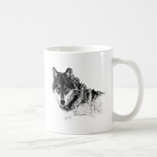 Schwarz-weiße Wolf-Augen Kaffeetasse (Rechts)