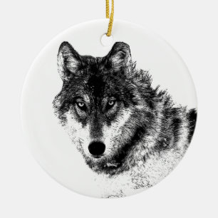 Schwarz-weiße Wolf-Augen Keramik Ornament