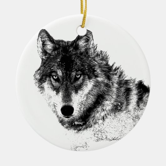 Schwarz-weiße Wolf-Augen Keramikornament (Vorne)