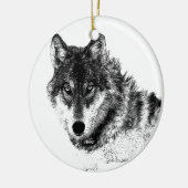 Schwarz-weiße Wolf-Augen Keramikornament (Links)