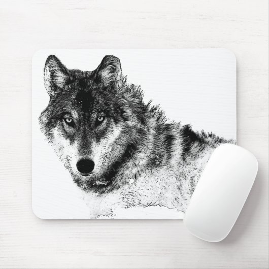 Schwarz-weiße Wolf-Augen Mousepad (Mit Mouse)