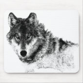 Schwarz-weiße Wolf-Augen Mousepad (Vorne)
