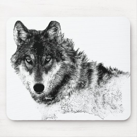 Schwarz-weiße Wolf-Augen Mousepad (Vorne)