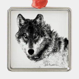 Schwarz-weiße Wolf-Augen Ornament Aus Metall
