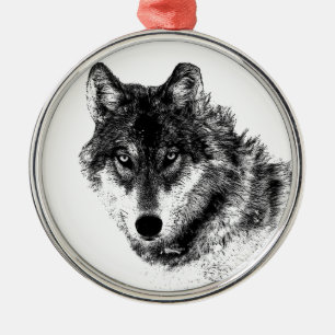 Schwarz-weiße Wolf-Augen Silbernes Ornament
