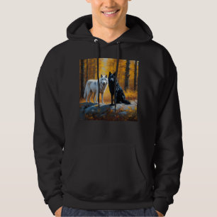 Schwarz-weiße Wölfe Hoodie