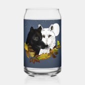 Schwarz Weiße Wölfe Mondlicht Herbstblätter Dosenglas (Vorderseite)