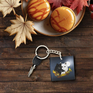 Schwarz Weiße Wölfe Mondlicht Herbstblätter Schlüsselanhänger