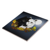 Schwarz Weiße Wölfe Mondlicht Herbstlaub Fliese (Seite)