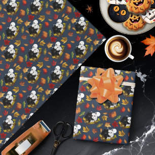 Schwarz Weiße Wölfe Mondlicht Herbstlaub Geschenkpapier