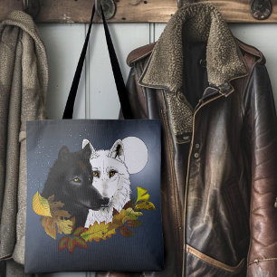 Schwarz Weiße Wölfe Mondlicht Herbstlaub Tasche