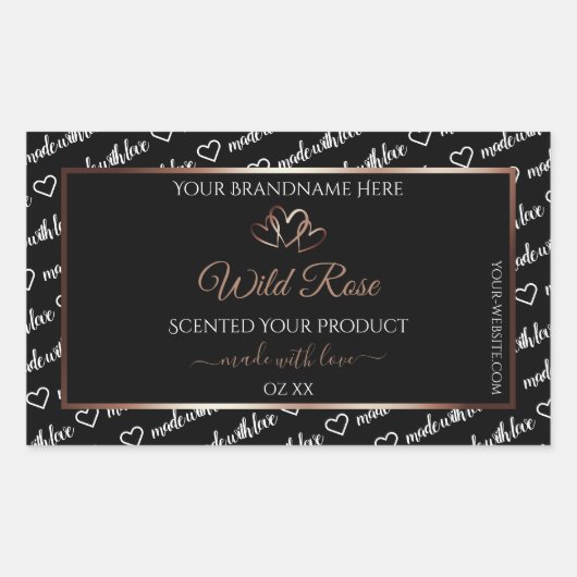 Schwarz-weiße Word Art Product Label Rose Gold Fra Rechteckiger Aufkleber (Vorderseite)
