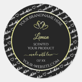 Schwarz-weiße Word Art Product Labels Cream Hearts Runder Aufkleber