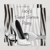 Schwarz-weiße Zebra High Heel Schuhe Sweet 16 Part Einladung (Vorne/Hinten)