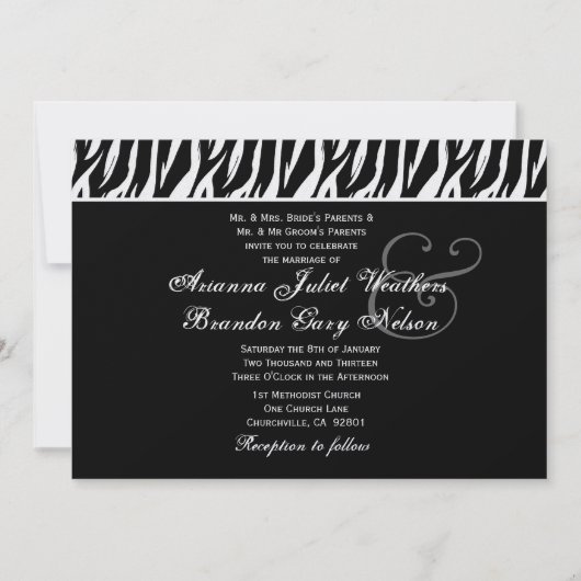 Schwarz-weiße Zebra-Hochzeitsvorlage Einladung (Vorderseite)