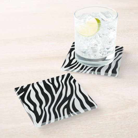 Schwarz-weiße Zebra Print Glasuntersetzer (Schrägansicht)