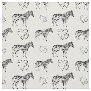 Schwarz-weiße Zebras und Herzen Baumwollstoff Stoff
