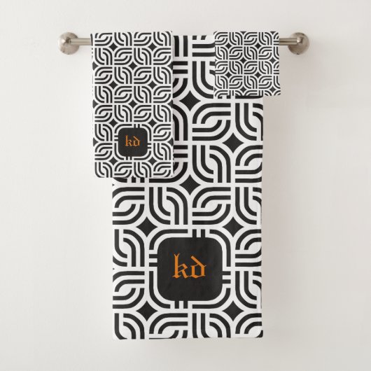 Schwarz-weiße Ziermuster antike Badhandtuch Set (Insitu)