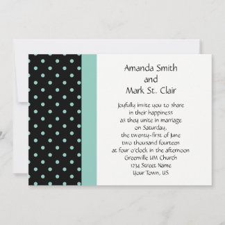 Schwarz-weißen Aquamarine Polka Dots Hochzeit Einl Einladung