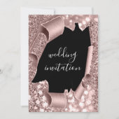 Schwarz-weißer 3D-Rose-Gold-Hochzeitstil-Glitzer Einladung (Vorderseite)