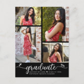 Schwarz-weißer Abschluss 4 Foto Modernes Script He Einladungspostkarte (Vorderseite)