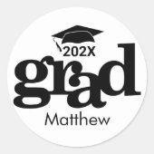 Schwarz-weißer Abschluss mit moderner Typografie Runder Aufkleber (Vorderseite)