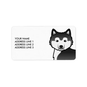 Schwarz-weißer Alaskan Malamute Hund & Benutzerdef Adressaufkleber