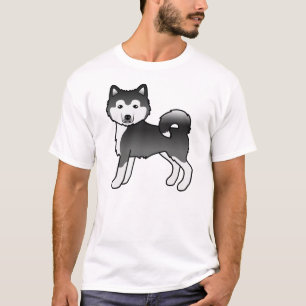 Schwarz-weißer Alaskan Malamute süßer Cartoon-Hund T-Shirt