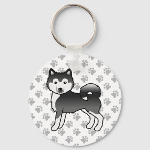 Schwarz-weißer Alaskan Malamute süßer Hund & Pfote Schlüsselanhänger