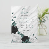 Schwarz-weißer aquamariner blumengrauer Marmor Sav Save The Date (Stehend Vorderseite)