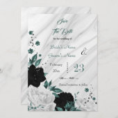 Schwarz-weißer aquamariner blumengrauer Marmor Sav Save The Date (Vorne/Hinten)
