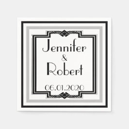 Schwarz-weißer Art-Deco-Rahmen mit Napkin Hochzeit Serviette