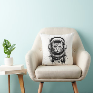 Schwarz-weißer Astronaut-Kater Kissen