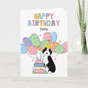 Schwarz-weißer Aussiedoodle Hund Happy Birthday Karte