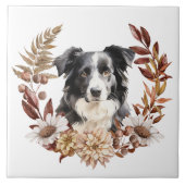 Schwarz-weißer Australischer Schäferhund Herbstrea Fliese (Vorderseite)