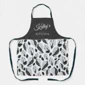 Schwarz-weißer Basilikum-Kräuterleaf-Muster Botani Schürze (Vorderseite)