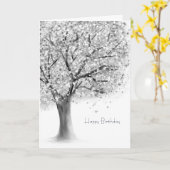 Schwarz-weißer Baum abstrakt Karte (Gelbe Blume)