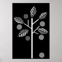 Schwarz-weißer Baum auf schwarzem Hintergrund Druc