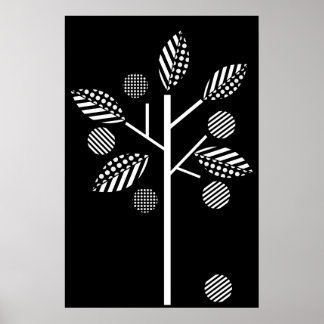 Schwarz-weißer Baum auf schwarzem Hintergrund Druc Poster