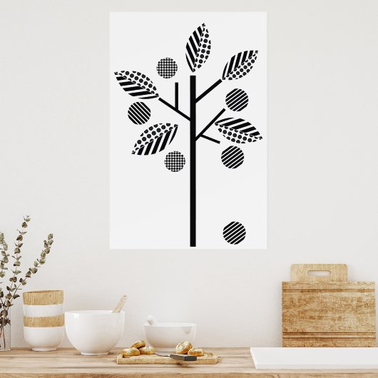Schwarz-weißer Baum auf weißem Hintergrund Druckpl Poster (Küche)