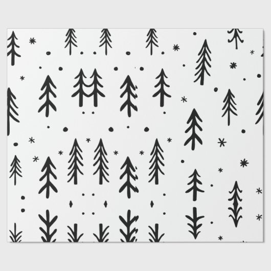 Schwarz-weißer Baum illustriert Frohe Weihnachten Geschenkpapier (Saum)