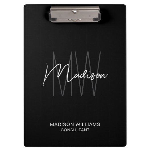 Schwarz-weißer Berater für moderne Monogram-Logos Klemmbrett (Vorderseite)