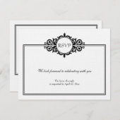 Schwarz-weißer Bildlauf Viktorianische Hochzeitsre RSVP Karte (Vorne/Hinten)