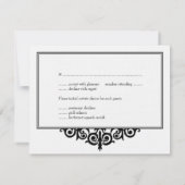 Schwarz-weißer Bildlauf Viktorianische Hochzeitsre RSVP Karte (Rückseite)