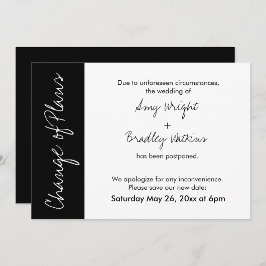 Schwarz-weißer Block - Hochzeitskarte aufgeschoben Einladung (Vorne/Hinten)