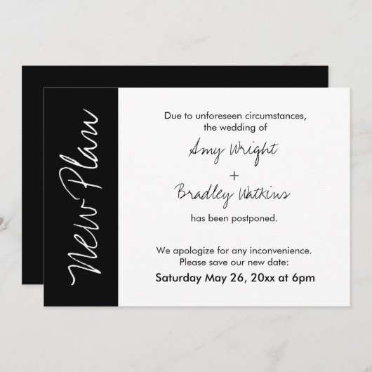 Schwarz-weißer Block Neuer Plan Hochzeitskarte ver Einladung (Vorne/Hinten)