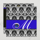 SCHWARZ-WEISSER BLUE DAMASK MONOGRAM Saphir Einladung (Vorne/Hinten)