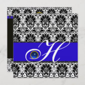 SCHWARZ-WEISSER BLUE DAMASK MONOGRAM Saphire Silve Einladung (Vorne/Hinten)