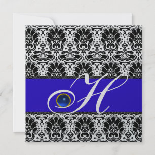SCHWARZ-WEISSER BLUE DAMASK MONOGRAM Saphire Silve Einladung