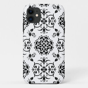 Schwarz-weißer Blumen-Damask im Vintage-Stil Case-Mate iPhone Hülle